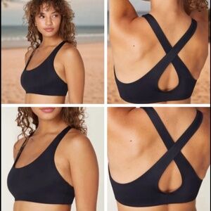 Andie Swim The Caledonia Scoop Neck Crossover Back Bikini Top Black Size XS -NWT